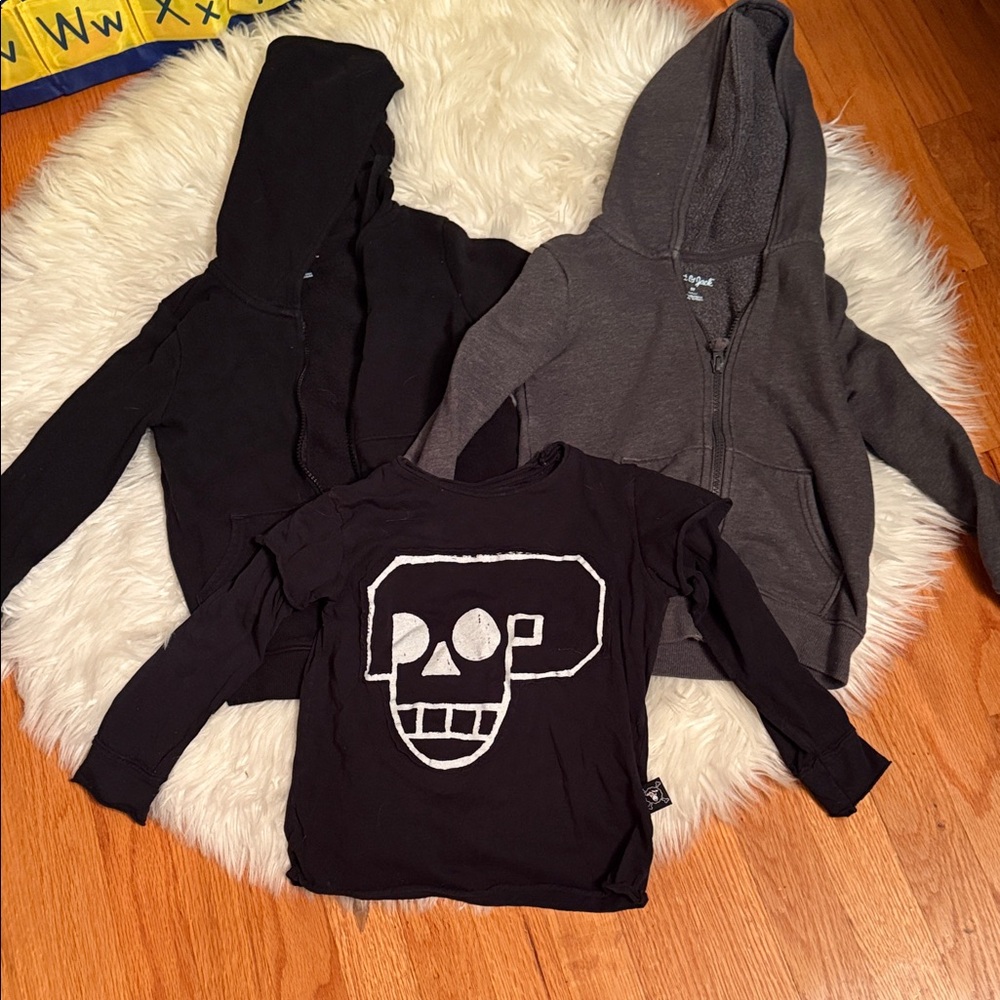 Black and Gray Kids Skull Shirt and 2 sweatshirts size 5t